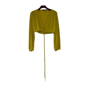 Wide Leg Pants with Tie Front Top Lime Green / Yellow